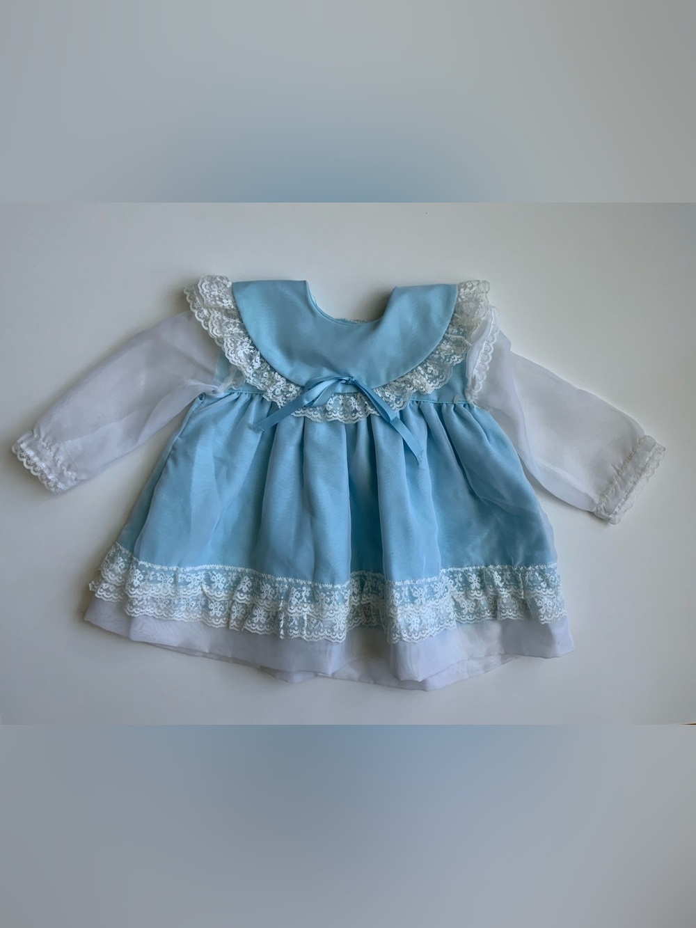 Vintage 80s Baby Blue Lace Trim Dress